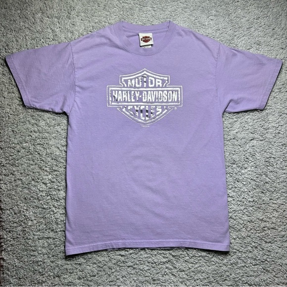 Harley Davidson Shirt Womens Medium Crewneck Metallic HD Graphic Tee Moto Hog - Picture 1 of 3